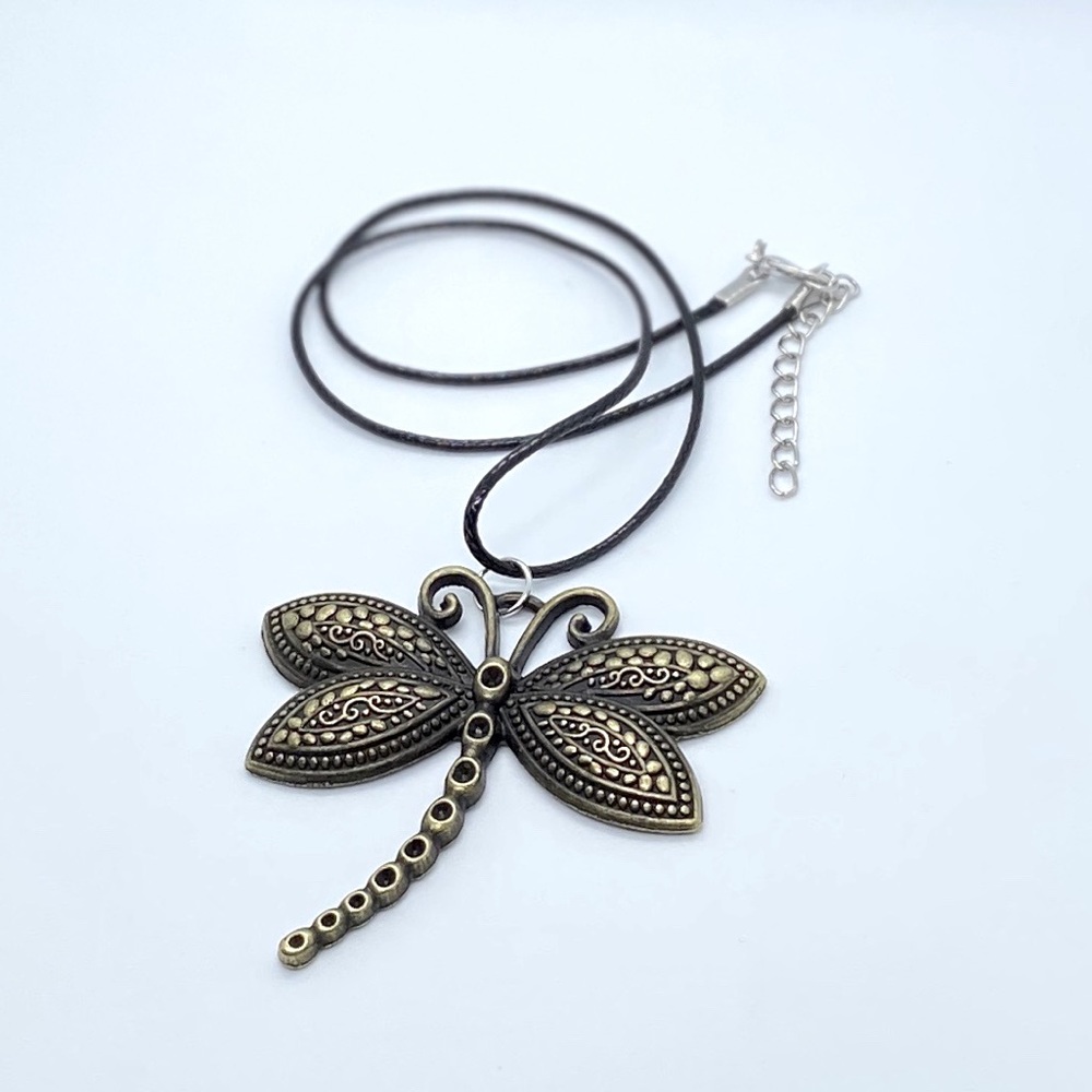 Dragonfly Charmed Black Waxed 20 Inches Necklace